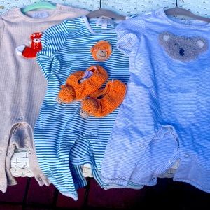 ONESIE BUNDLE!  Adorable, beautifully made onesies and crocheted booties